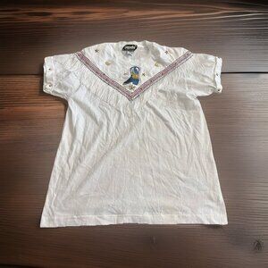 VINTAGE 90s EMBELLISHED South Western TOP-GEPETTO T-SHIRT BEJEWELED Fringe Med
